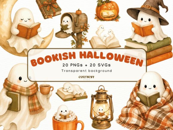 Download Bookish Halloween Watercolor Clipart PNG - Clipart Collection