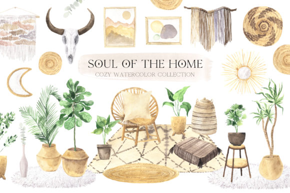 Download Watercolor Boho Home Interior Clipart - Clipart Collection