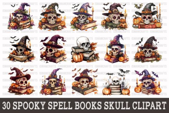 Download Spooky Spell Books Skull Clipart PNG - Clipart Collection