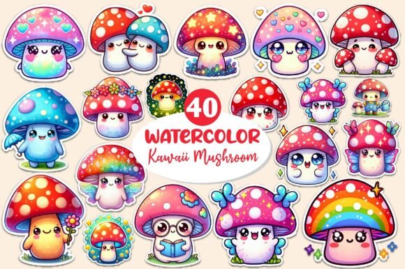 Download Kawaii Mushroom Stickers Clipart - Clipart Collection