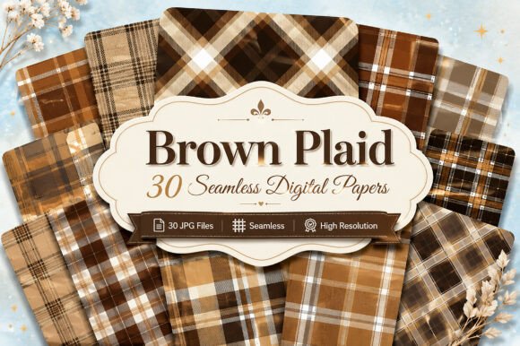 Download Brown Plaid Digital Papers Bundle - Bundle Collection