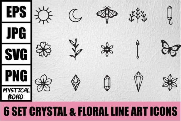 Download Mystical Boho Crystal Line Art Bundle - Bundle Collection
