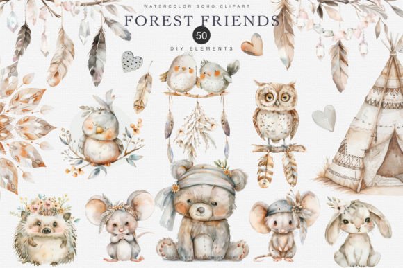 Download Woodland Boho Animal Clipart Set - Clipart Collection