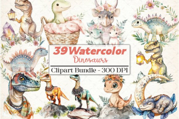Download Watercolor Dinosaurs Boho Clipart - Clipart Collection