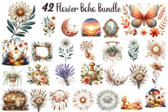 Download Set Flower Boho Art Design Bundle - Bundle Collection
