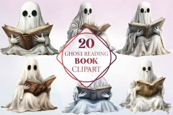 Download Watercolor Ghost Reading Book Clipart - Clipart Collection