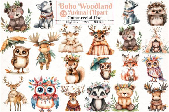 Download Watercolor Boho Woodland Animal Clipart - Clipart Collection