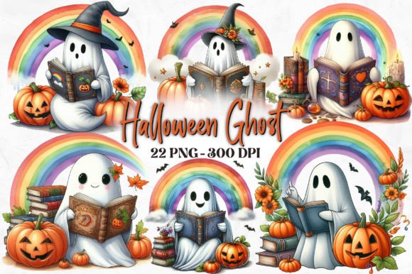 Download Watercolor Ghost Reading a Book Clipart - Clipart Collection