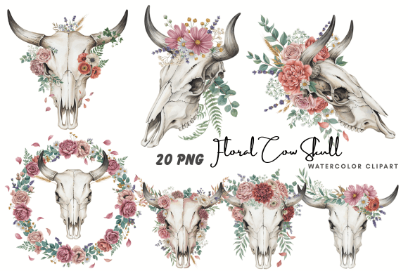 Download Floral Cow Skull Bull Skull Boho Clipart - Clipart Collection