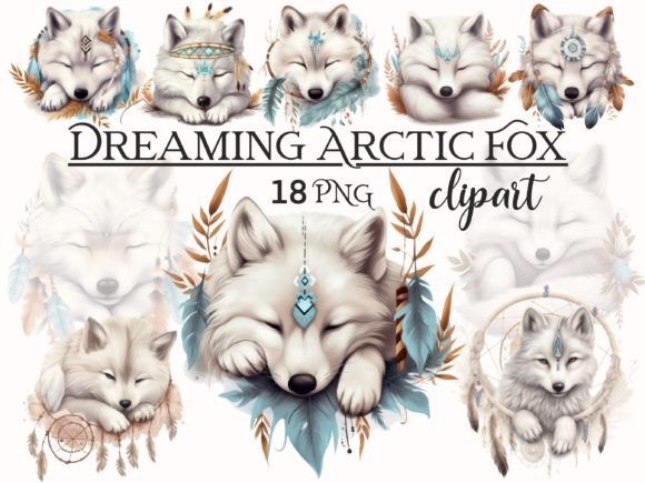 Download Cute Dreaming Arctic Fox Boho Clipart - Clipart Collection
