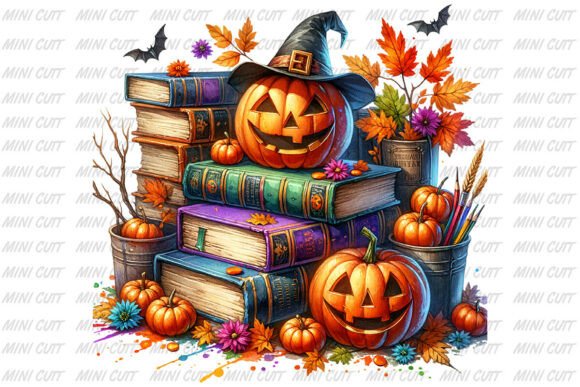 Download Watercolor Ghost Pumpkin Books Clipart - Clipart Collection