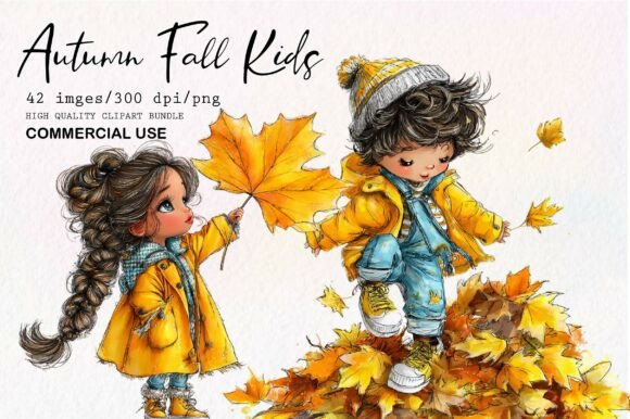 Download Whimsical Autumn Fall Kids Clipart Set - Clipart Collection