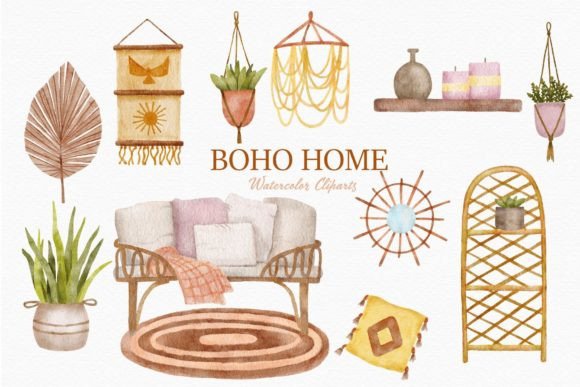 Download Boho Home Things Clipart Sofa Plant Pot - Clipart Collection
