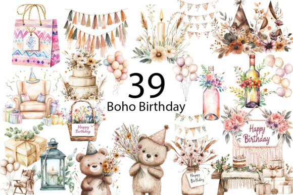 Download Boho Birthday Sublimation Clipart   - Clipart Collection