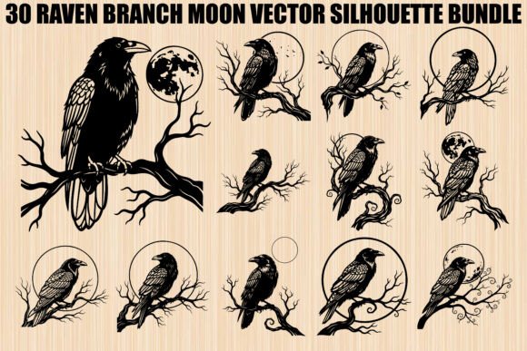 Download Raven Branch Moon Silhouette Bundle - Bundle Collection