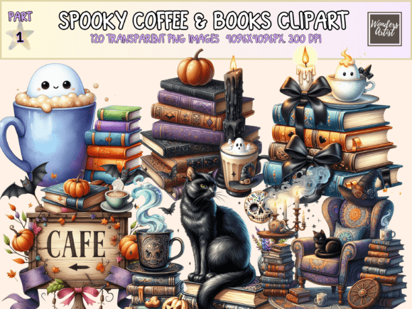 Download Spooky Coffee &amp; Books Clipart - Clipart Collection