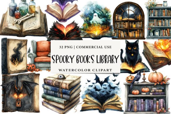 Download Spooky Books Library Clipart - Clipart Collection