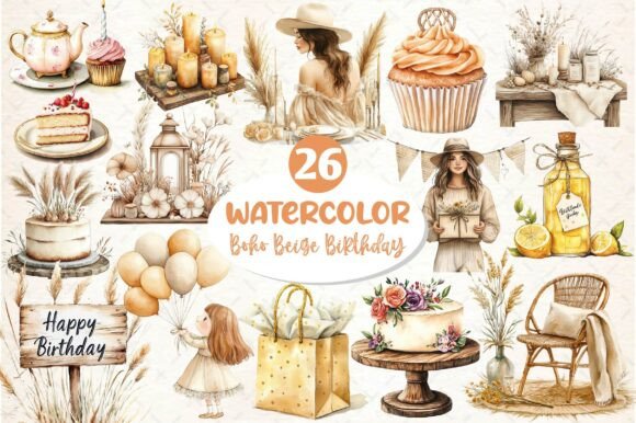 Download Boho Beige Birthday Clipart - Clipart Collection