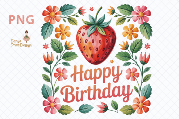 Download Strawberry Floral Happy Birthday Clipart - Clipart Collection