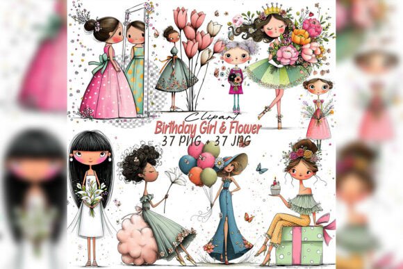 Download Whimsical Birthday Girl Clipart Set - Clipart Collection