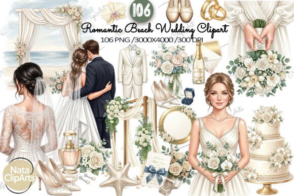 Download Romantic Beach Wedding Clipart Set - Clipart Collection