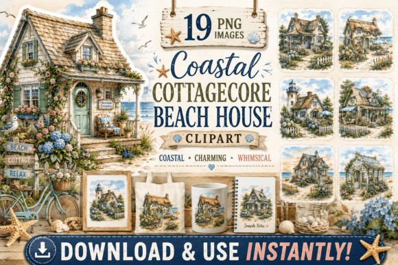 Download Coastal Cottagecore Beach House Clipart - Clipart Collection