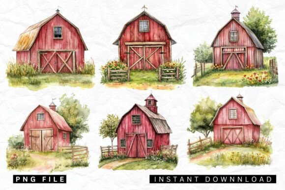 Download Rustic Barns Watercolor Clipart - Clipart Collection
