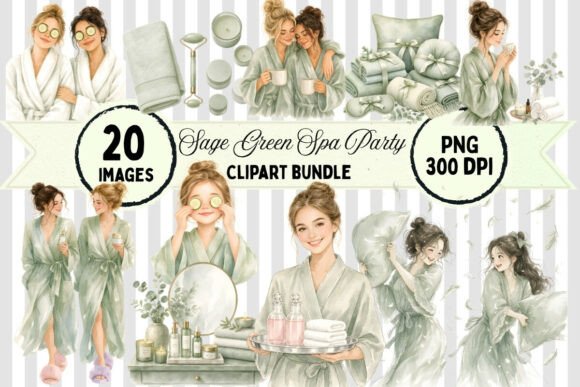 Download Sage Green Spa Party Clipart Bundle - Bundle Collection