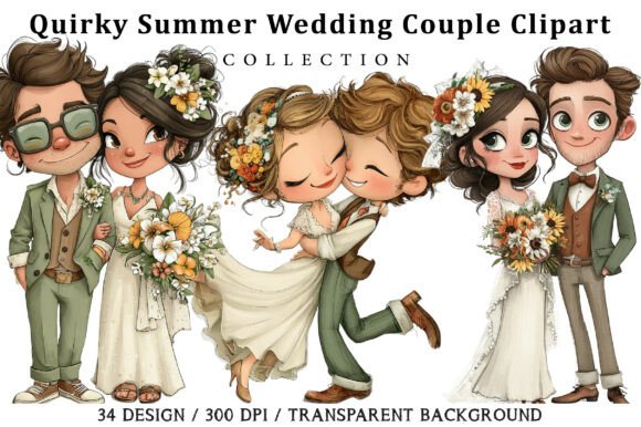 Download Quirky Summer Wedding Couple Clipart - Clipart Collection
