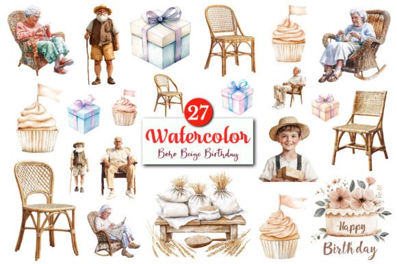Download Watercolor Boho Beige Birthday Clipart - Clipart Collection