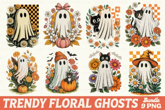 Download Retro Floral Ghosts Halloween Bundle PNG - Bundle Collection
