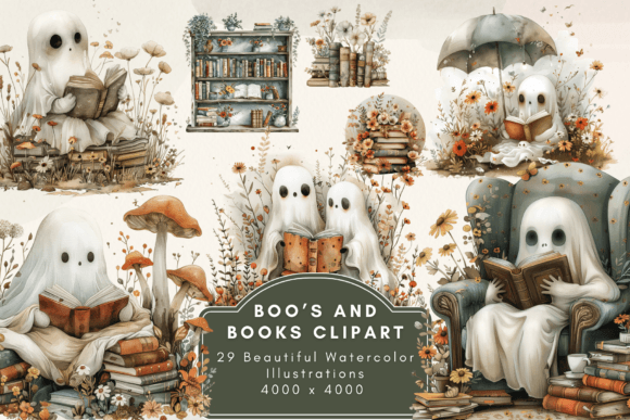 Download Boho Ghosts Reading Clipart - Clipart Collection