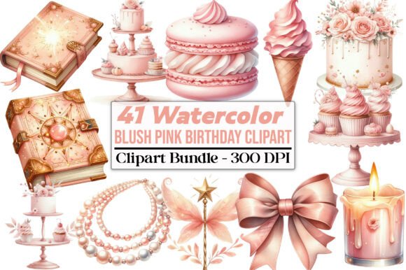 Download Watercolor Blush Pink Birthday Clipart - Clipart Collection