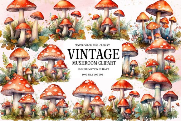 Download Vintage Cottagecore Mushroom Clipart - Clipart Collection