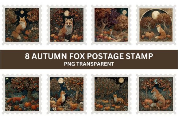 Download 8 Autumn Fox Postage Stamp Clipart - Clipart Collection