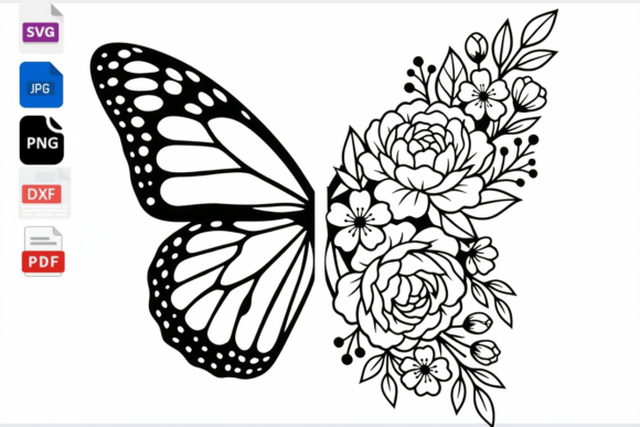 Download Floral Butterfly Half Wing SVG Cut File - Wing Collection