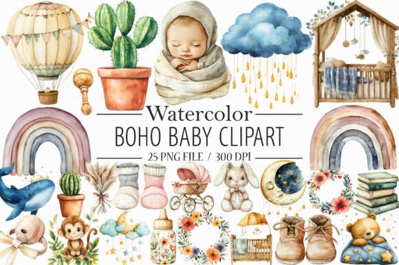 Download Watercolor Boho Baby Clipart, - Clipart Collection