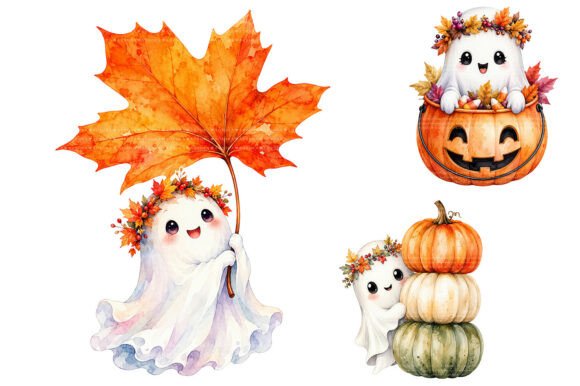 Download Watercolor Cozy Ghost PNG Bundle - Bundle Collection