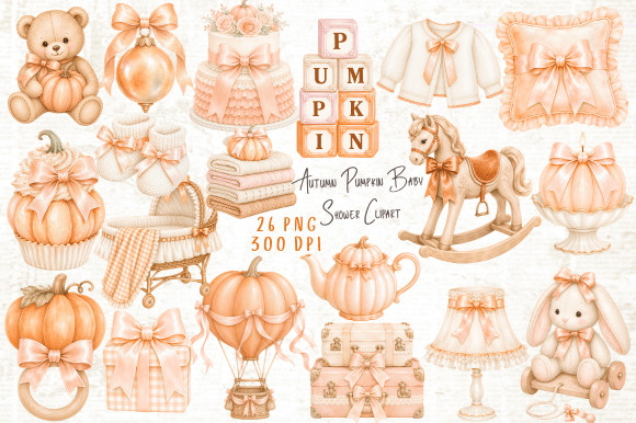 Download Autumn Pumpkin Baby Shower Clipart PNG - Clipart Collection