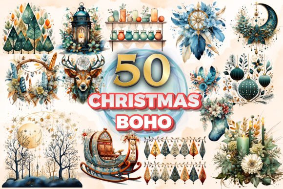 Download Christmas Boho Clipart &amp; Sublimation 9 - Clipart Collection