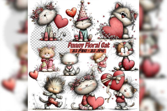 Download Whimsical Floral Cat Birthday Clipart Se - Clipart Collection