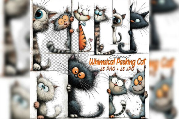 Download Whimsical Quirky Peeking Cat Clipart Set - Clipart Collection
