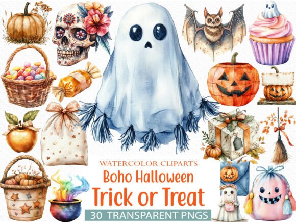 Download Boho Halloween Trick or Treat Clipart - Clipart Collection