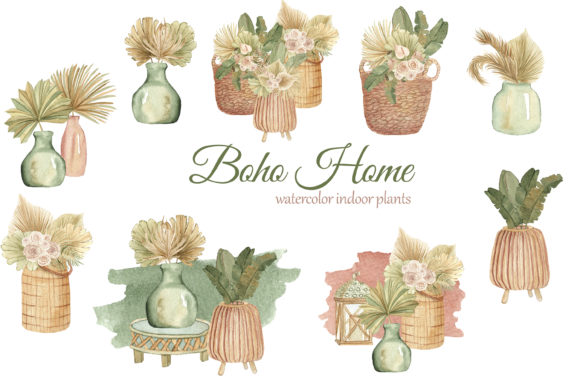 Download Boho Indoor Plants Watercolor Clipart - Clipart Collection