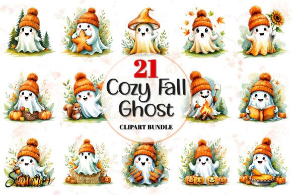 Download Cozy Halloween Fall Ghosts PNG Bundle - Bundle Collection