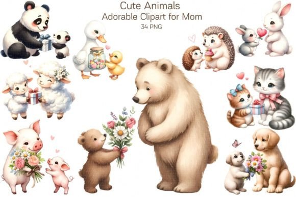 Download Cute Animal Clipart for Mom, Sublimation - Clipart Collection