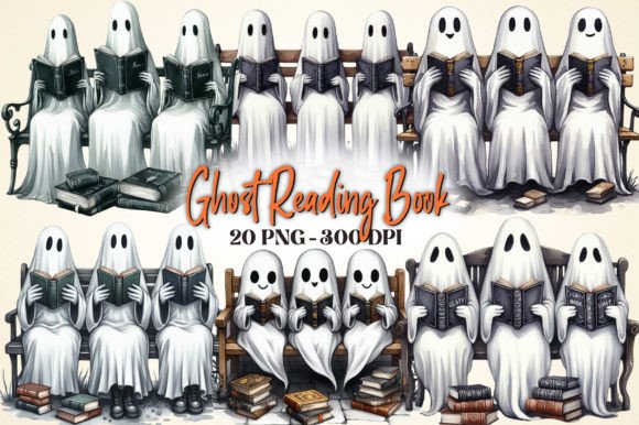 Download Watercolor Ghost Reading Book Clipart - Clipart Collection