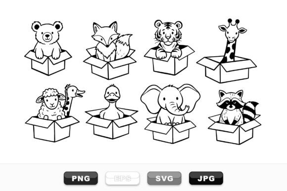 Download Cute Animal Box Clipart Set - Clipart Collection