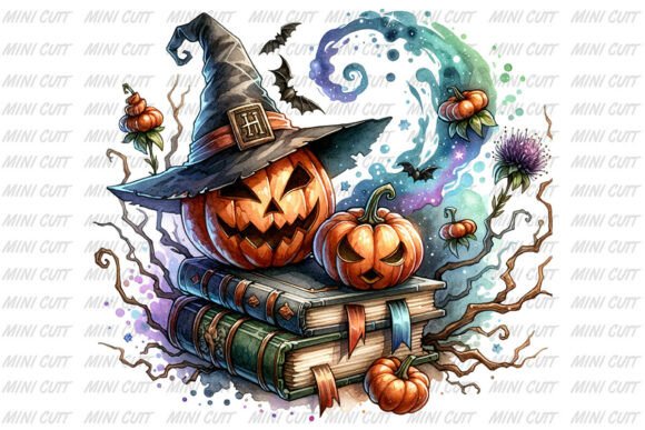 Download Watercolor Pumpkin Ghost Books Clipart - Clipart Collection