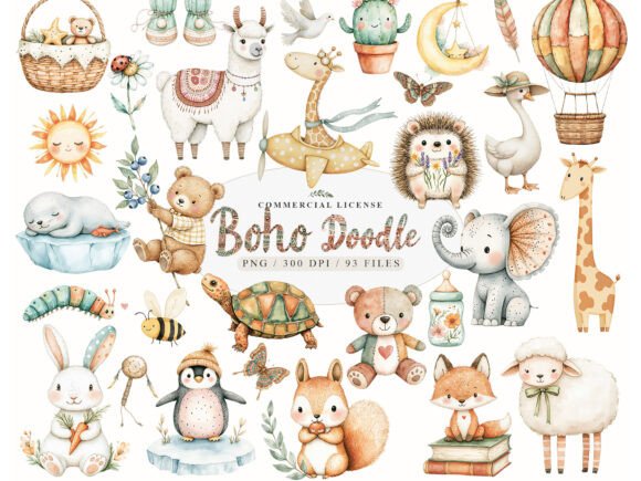 Download Neutral Boho Baby Shower Doodle Clipart, - Clipart Collection